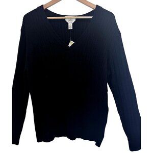 Talbots 1X Black Cable‎ Knit V-Neck Sweater NWT Classic Pima Cotton